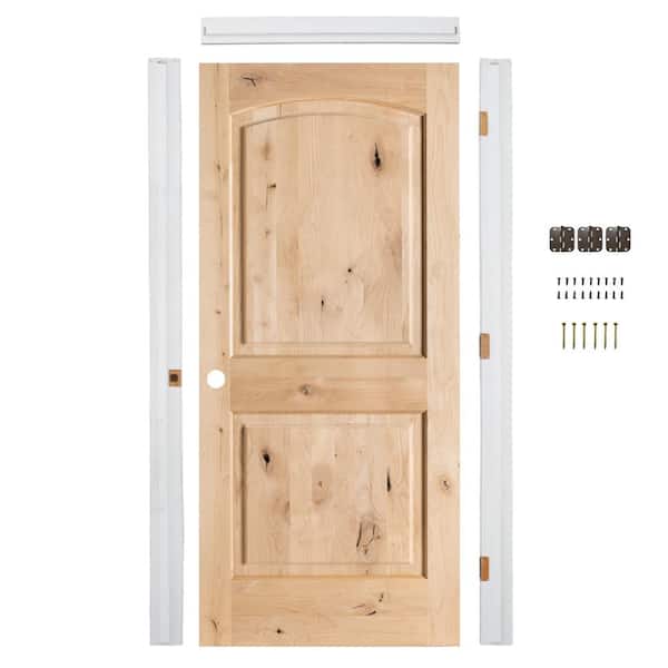 Krosswood Doors Ready-to-Assemble 32 in. x 80 in. Rustic Knotty Alder 2-Panel Right-Hand Arch Unfinished Single Prehung Interior Door