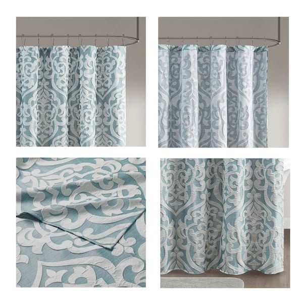 Dillon 72 in. W x 72 in. L Polyester in Aqua/Silver Shower Curtain