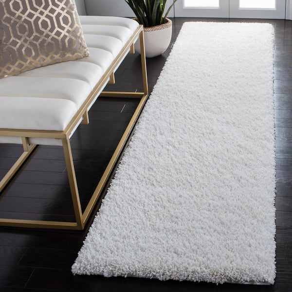 California Shag White 2 ft. x 19 ft. Solid Runner Rug