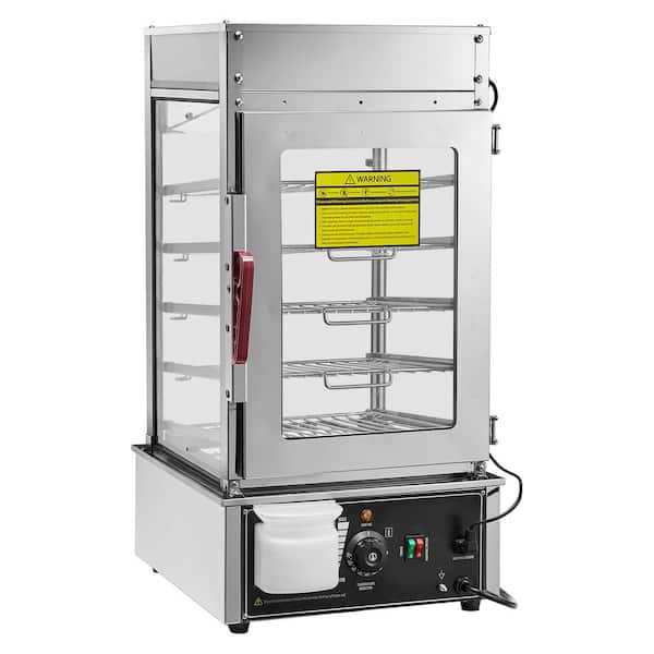 Commercial Food Warmer Display, 5-Tier Food Steamer, 60 qt. Sliver Buffet Server with 5-Tier Crocks