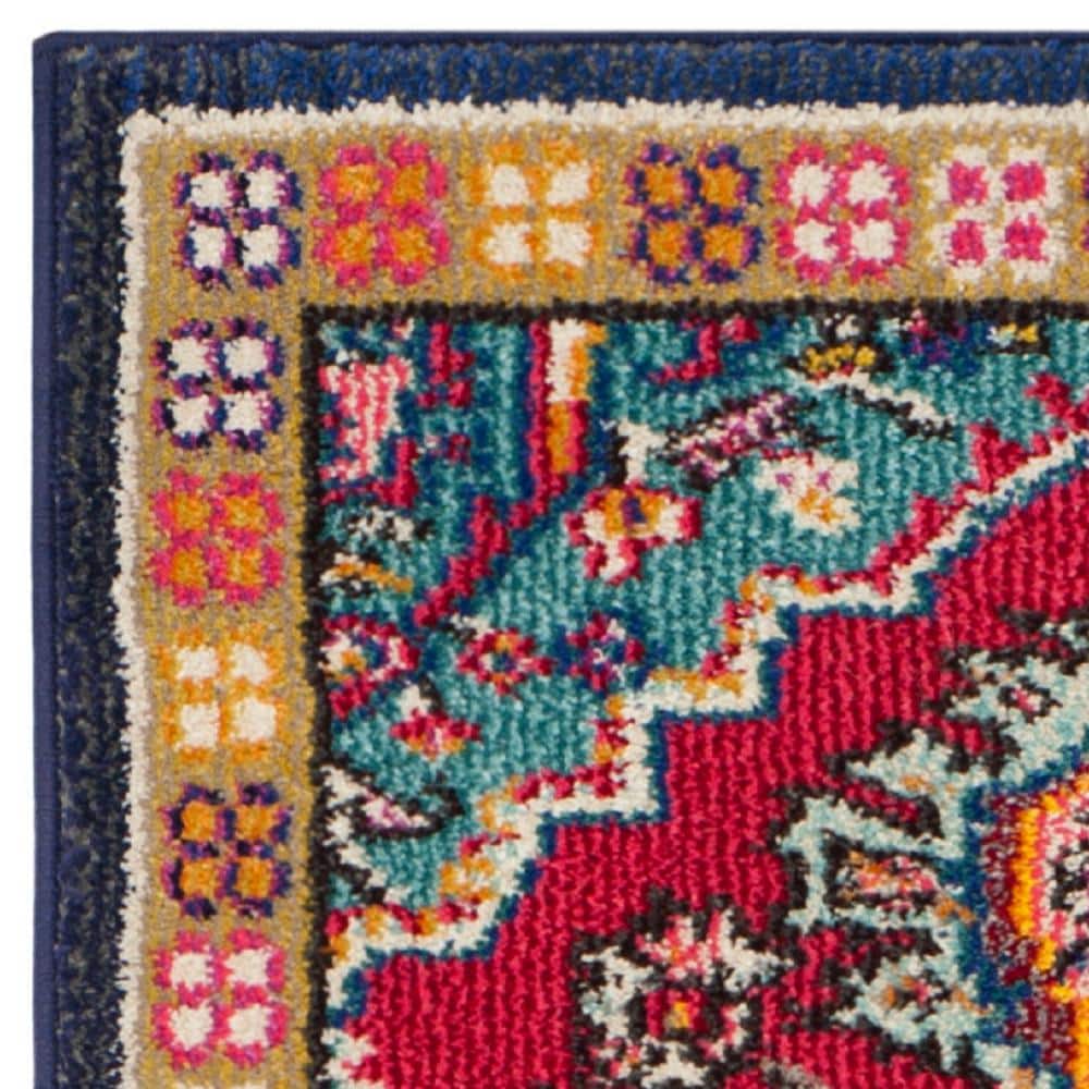 Boho-Chic Red & Turquoise Floral Synthetic Runner Rug - 2'2" x 6'