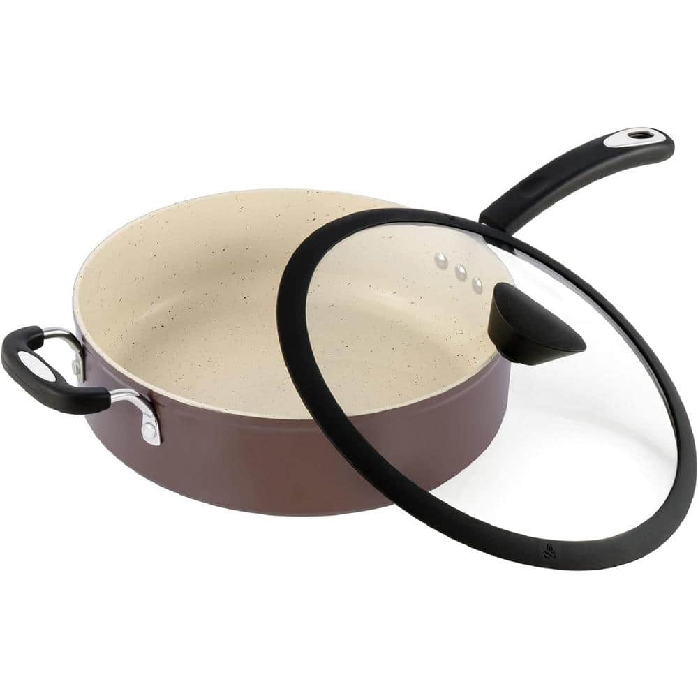 5.3 qt. Stone Layered with Aluminum Core Nonstick Saucepan in Coconut Brown