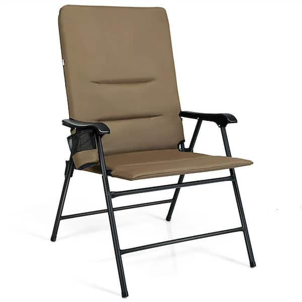 Casainc Brown Folding Metal Patio, Padded Folding Lawn Chairs Home Depot