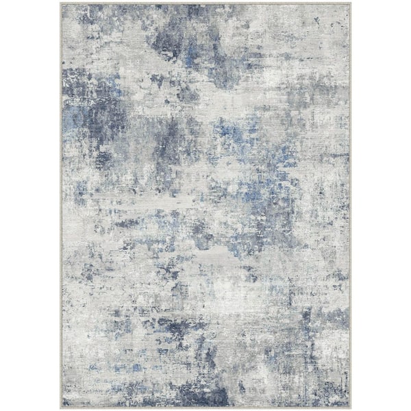 Rosemary Blue/Gray 5 ft. x 7 ft. Washable Modern Abstract Area Rug
