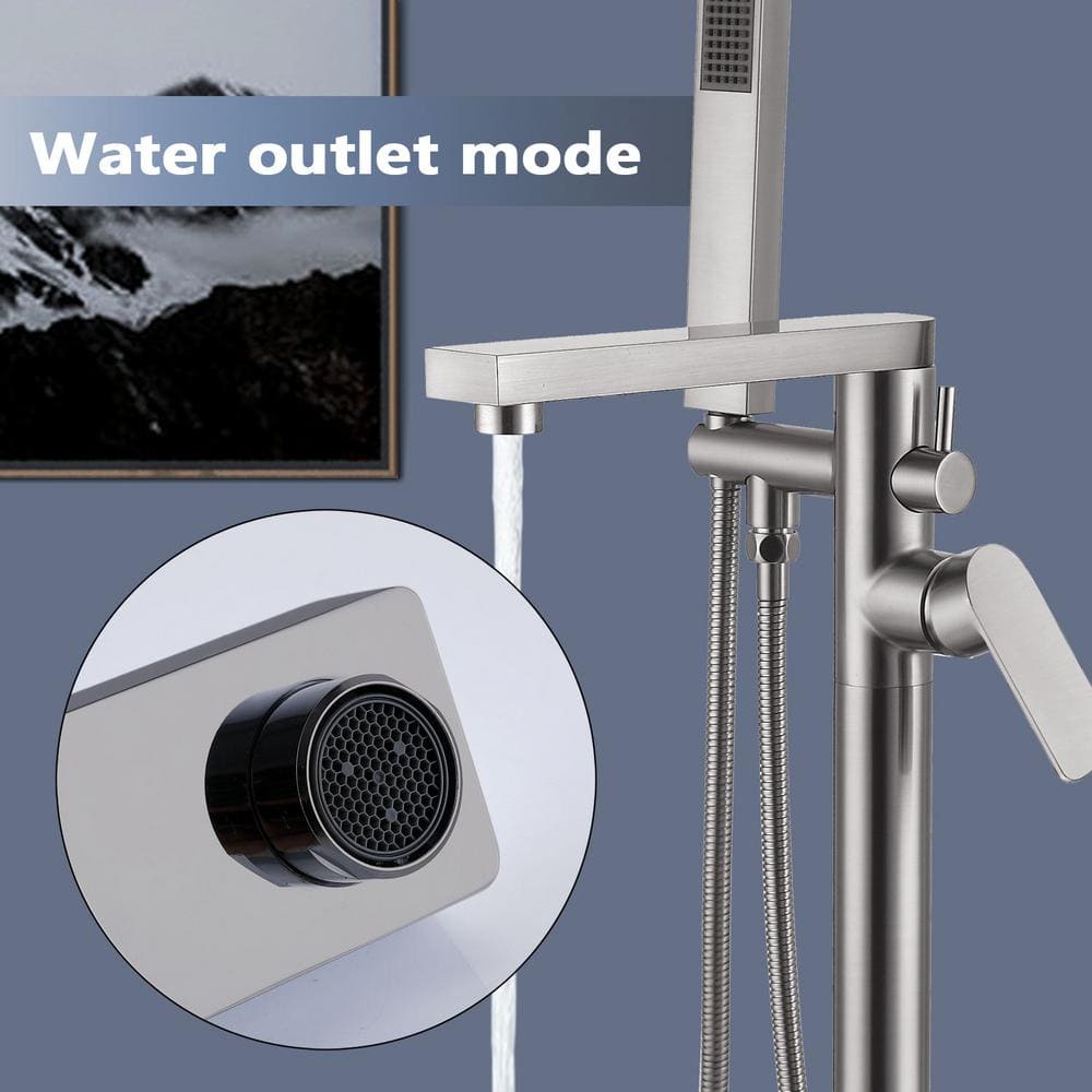 Brush Nickel Freestanding Tub Filler with Lever Handle