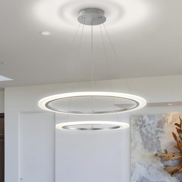 JAZAVA 73-Watt Acrylic Integrated LED Pendant Light Chrome Modern Island Light Hanging Chandelier for Kitchen Dining Room