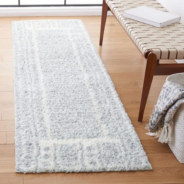 Parma Shag 2 ft. x 8 ft. Gray/Ivory Striped Geometric Runner Rug