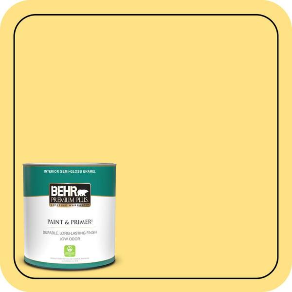 BEHR PREMIUM PLUS 1 qt. #360B-4 Sweet Chamomile Semi-Gloss Enamel Low Odor Interior Paint & Primer