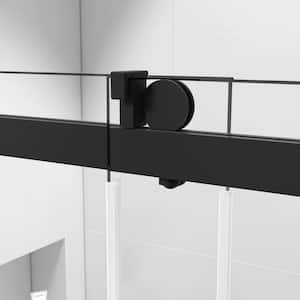 66-72 in W. x 76 in H. Frameless Single Sliding Soft Close Shower Door in Matte Black,3/8 in.(10 mm) Tempered Glass