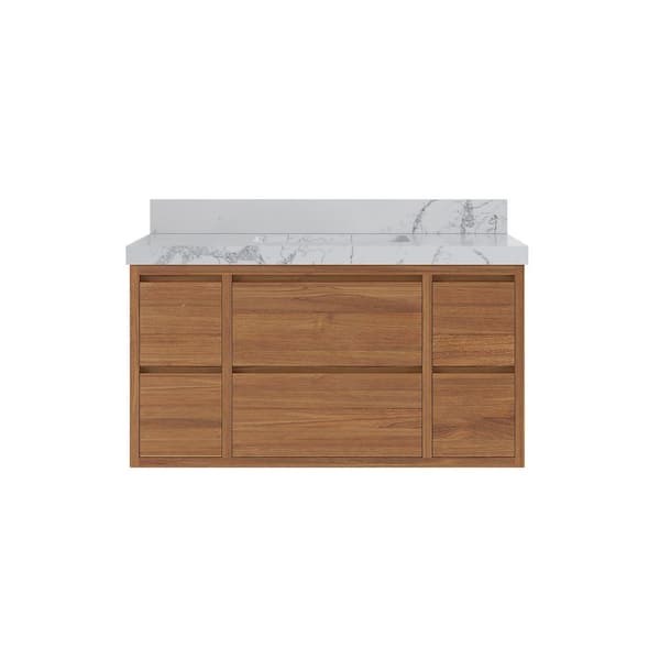Willow Collections Madison Float 42 in. W x 22 in. D x 36 in. H Single Sink Bath Vanity in Dark Natural with 2 in. Venatino Qt. Top