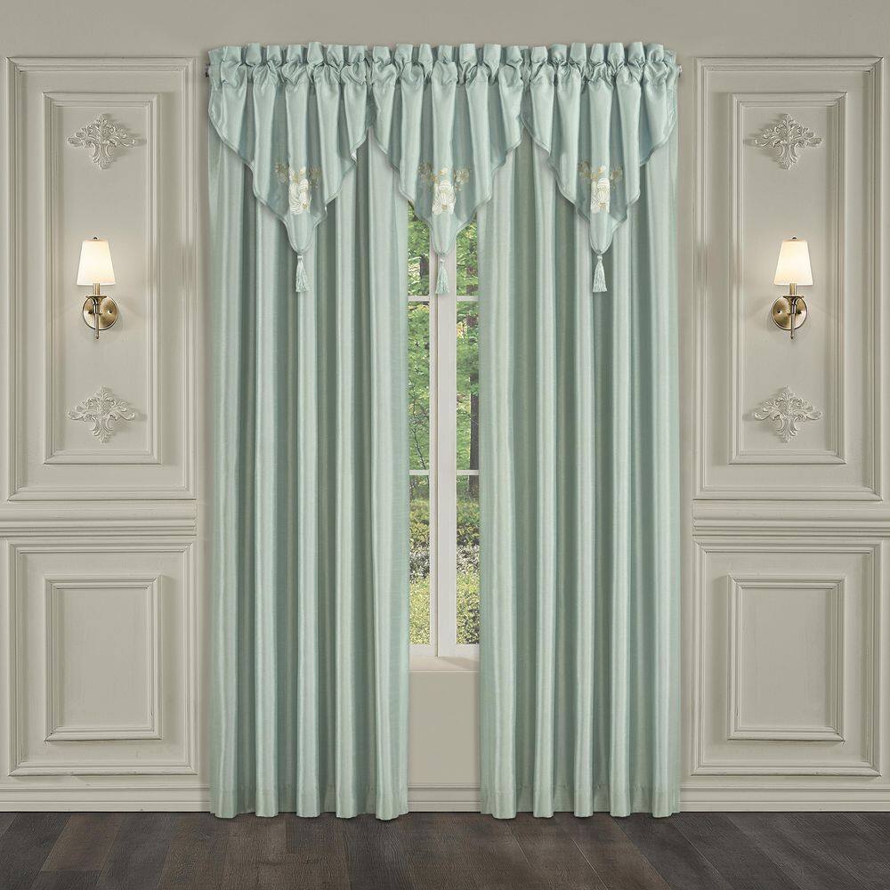 Green Floral Embroidered Tassel Rod Pocket Valance