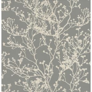 Ronald Redding Brown Budding Branch Silhouette Paper Unpasted Matte Wallpaper 27 in. x 27 ft.