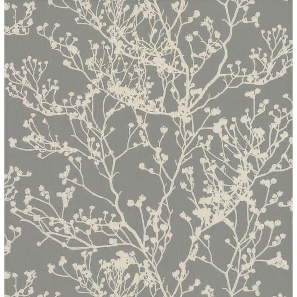 York Wallcoverings Ronald Redding Brown Budding Branch Silhouette Paper Unpasted Matte Wallpaper 27 in. x 27 ft.