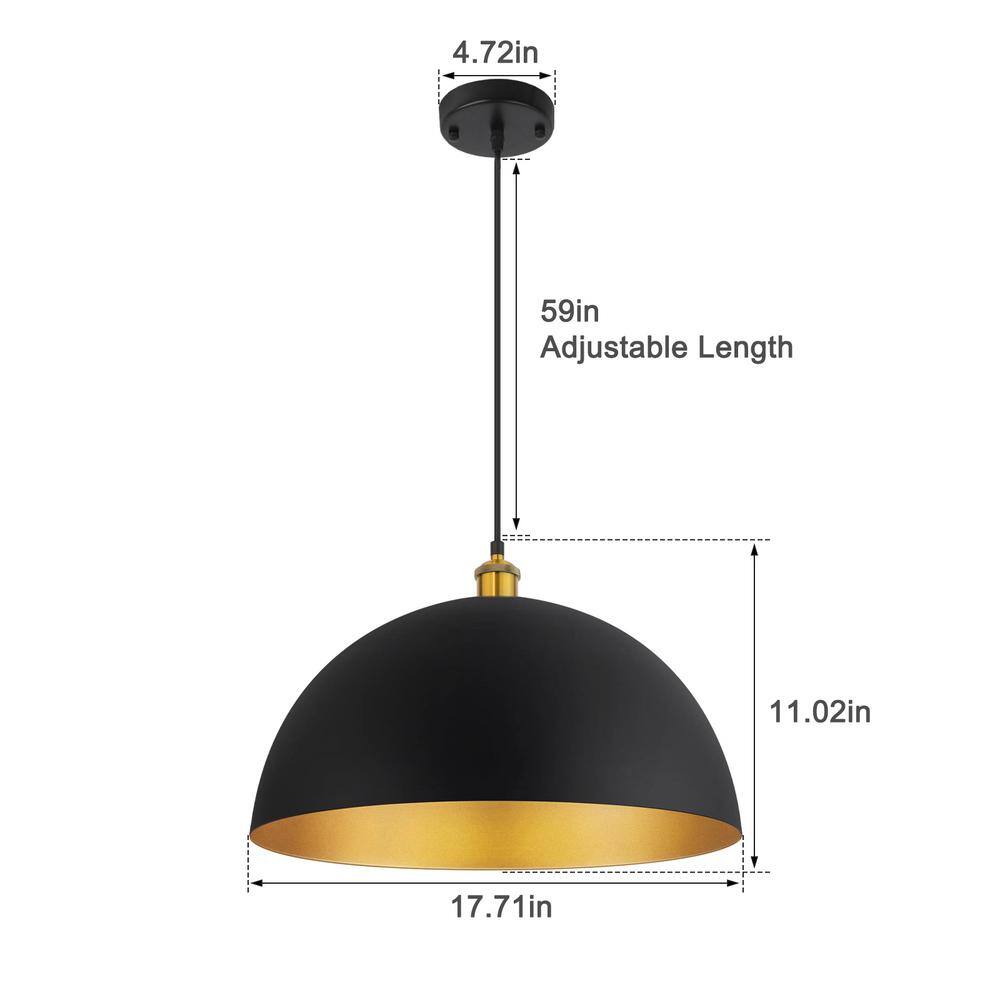 Large Black and Gold Metal Dome Pendant Light