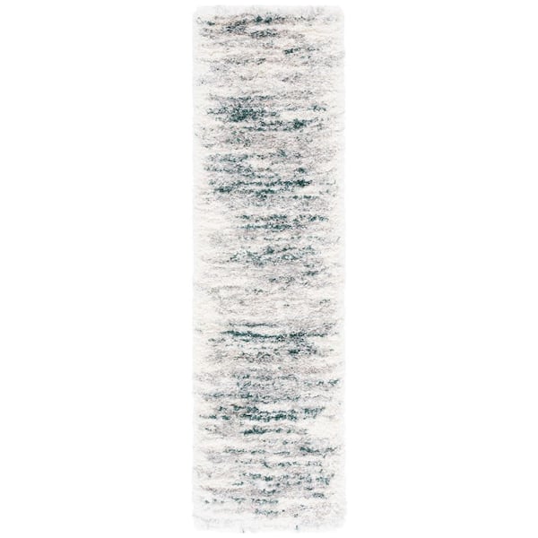 Fontana Shag 2 ft. x 8 ft. Ivory/Green Distressed Striped Runner Rug