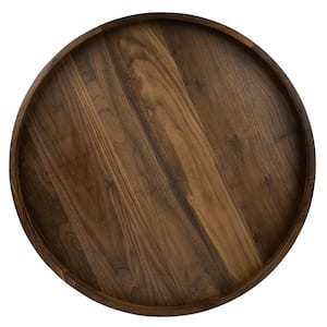 26 in. W x 2.4 in. H x 26 in. D Brown Walnut Wood Serving Trays Round