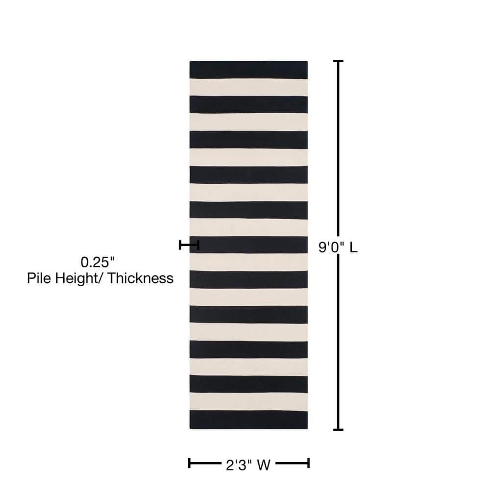 Black and Ivory Striped Cotton Runner Rug
