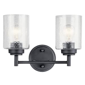 Winslow 12.75 in. 2-Light Black Contemporary Bathroom Vanity Light with Clear Seeded Glass
