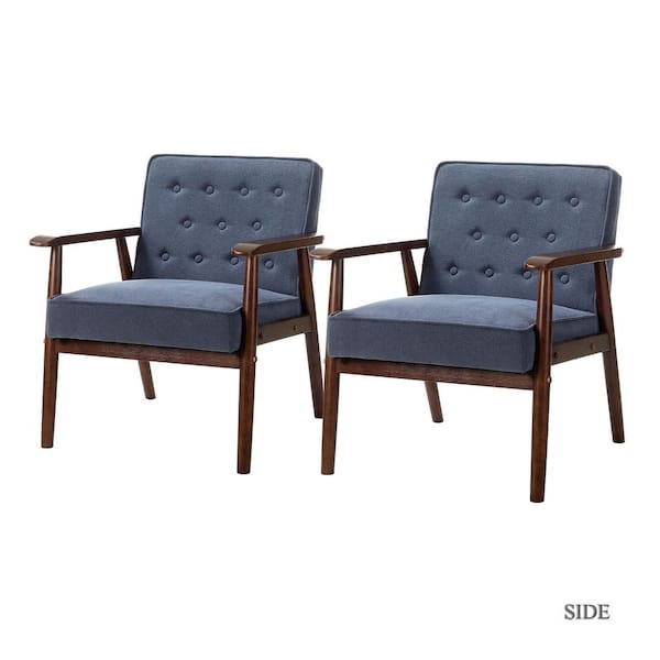 JAYDEN CREATION Blaney Dark Brown Legs Navy Accent Arm Chair with Tufted Back (Set of 2)
