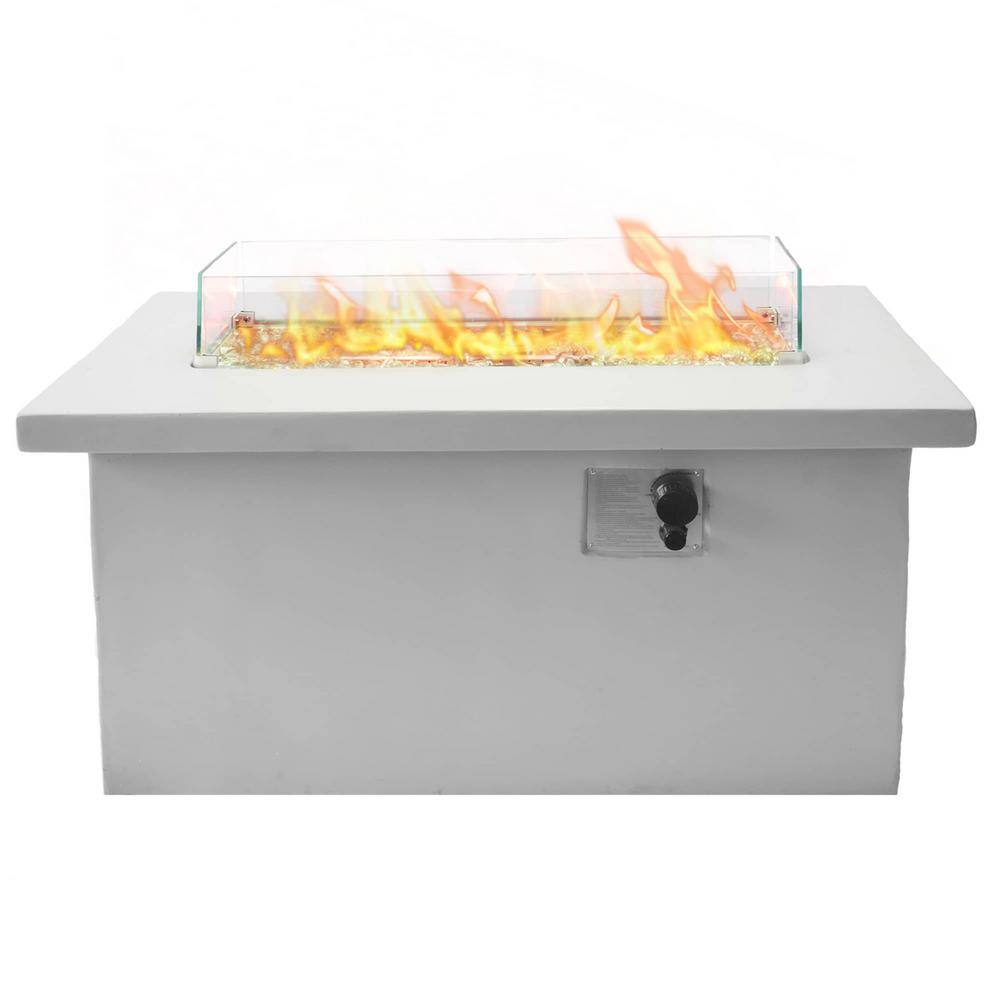 Contemporary 42"x20" White Ceramic Propane Fire Pit Table with Glass Guard
