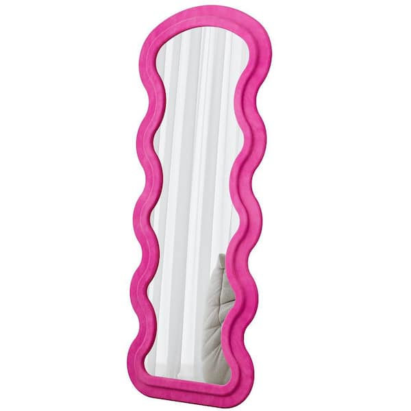 Unique Rose Pink 23.62 in. W x 62.99 in. H Wave Wood and Metal Full Length Mirror, Decorative Mirror, Dress Mirror