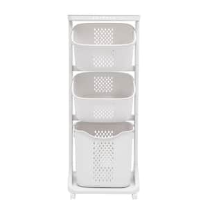 3-Layer Moveable Laundry Basket Bathroom Multi-layer Clothes Storage Basket with Wheels