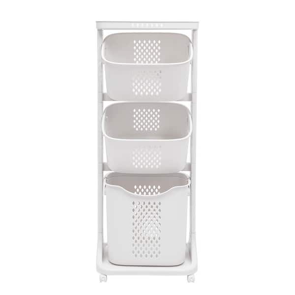 YIYIBYUS 3-Layer Moveable Laundry Basket Bathroom Multi-layer Clothes Storage Basket with Wheels
