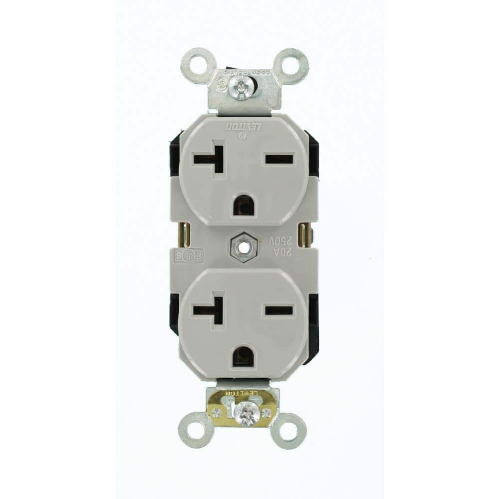 Leviton 20 Amp Industrial Grade Heavy Duty Self Grounding Duplex Outlet,  White R72-05352-0WS - The Home Depot