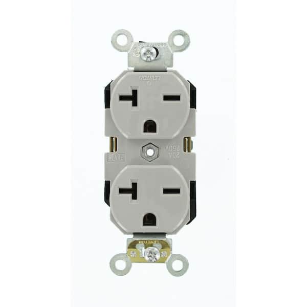 Leviton 20 Amp Industrial Grade Heavy Duty Self Grounding Duplex Outlet, Gray