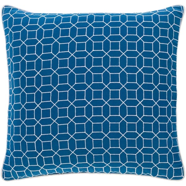 Livabliss Jenkins Bright Blue Geometric Embroidered Polyester Fill 18 in. x 18 in. Decorative Pillow