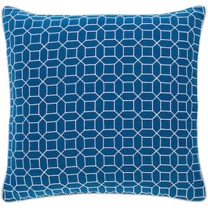 Jenkins Bright Blue Geometric Embroidered Polyester Fill 20 in. x 20 in. Decorative Pillow