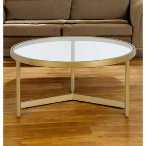 32 in. Gold Round Glass Coffee Table