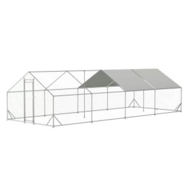 10 x 26 x 6.56 ft. Large Walk-in Metal Chicken Coop,Galvanized Wire Poultry Cage w/Waterproof and Anti-Ultraviolet Cover