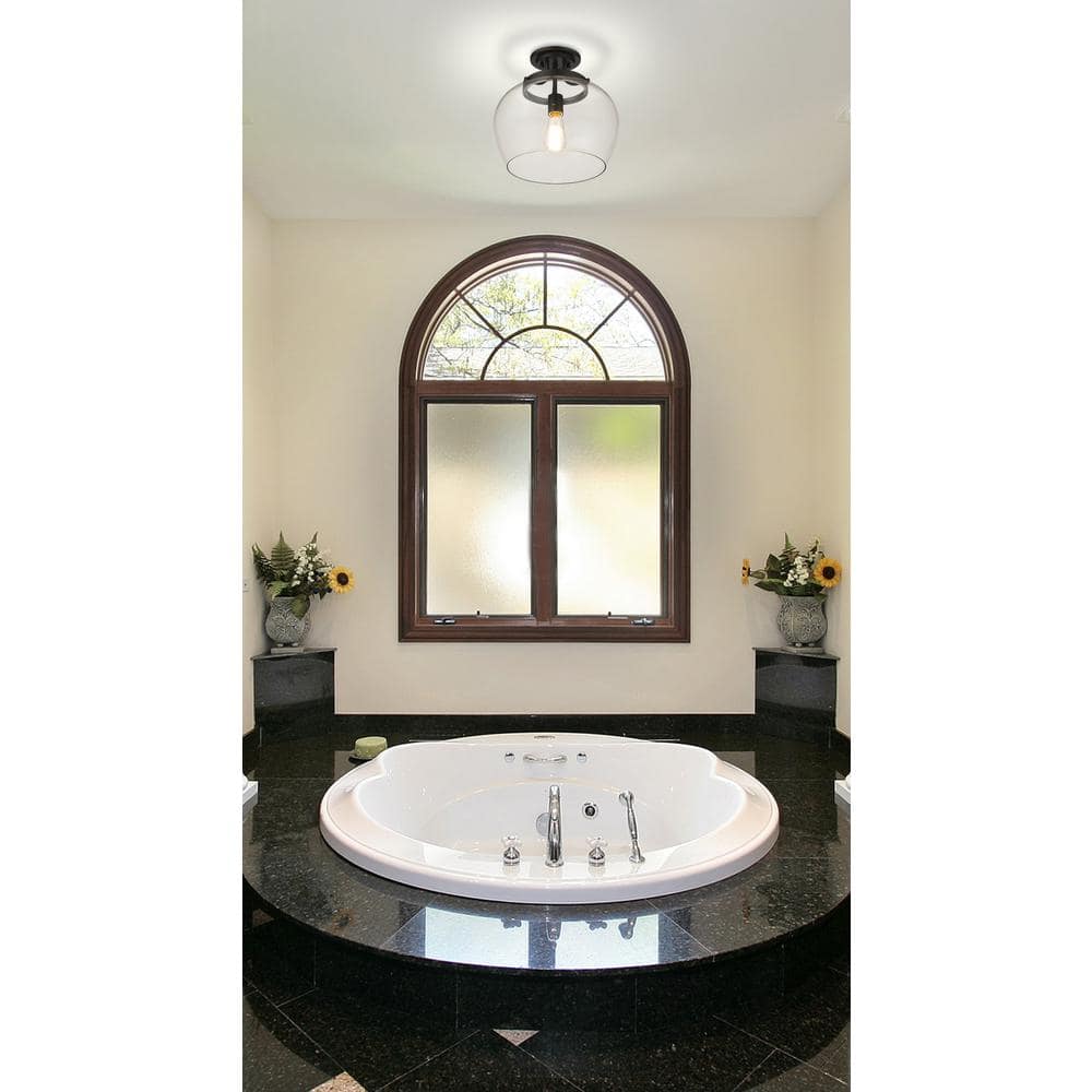 Joliet 13" Matte Black Steel and Glass Semi Flush Mount Light