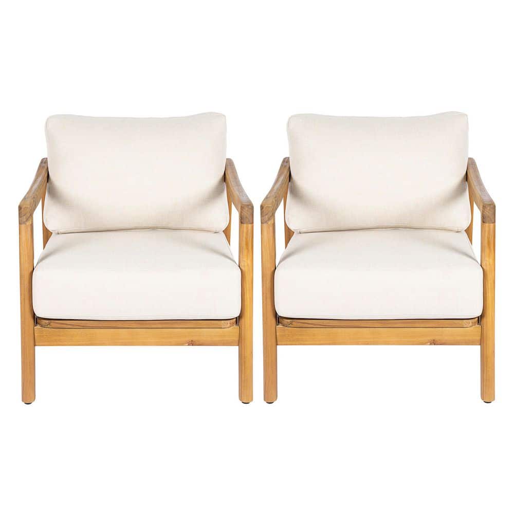 Marc Beige-Teak Acacia Wood Outdoor Patio Lounge Chair with Cushions, Set of 2 price history on PriceWatchPro