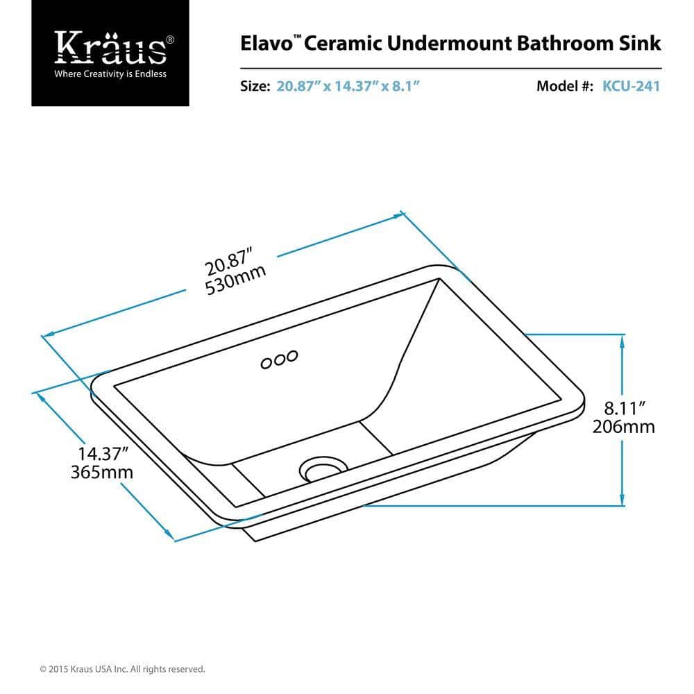 White Vitreous China Rectangular Undermount Bathroom Sink, 20 7/8 in