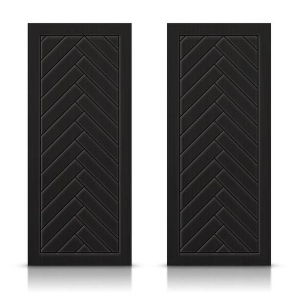 84 in. x 84 in. Hollow Core Black Painted Composite MDF Interior Double Closet Sliding Doors