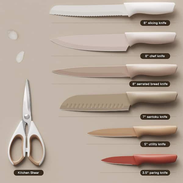 7-Piece Stainless Steel Kitchen Utensils Set Including Knives Set with 6 Blade Guards and Shears for Food Preparation