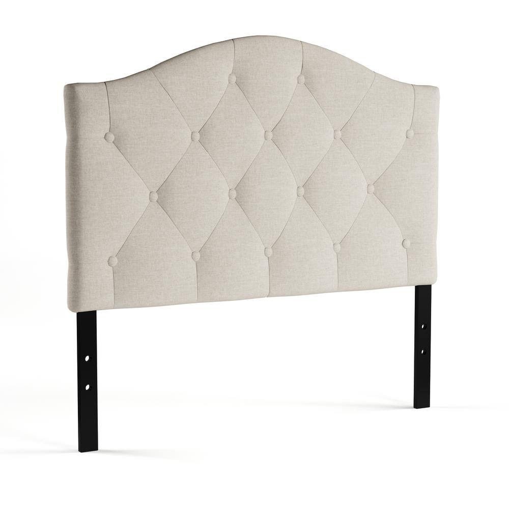 Elegant Beige Leather Tufted Queen Headboard with Adjustable Height