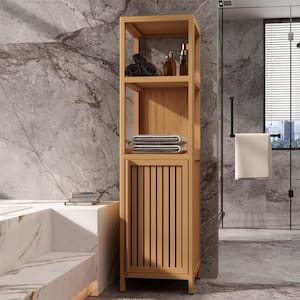 14.09 in. W x 12.99 in. D x 52 in. H Bathroom Linen Cabinet Floor Storage Cabinet with Drawers in Natural