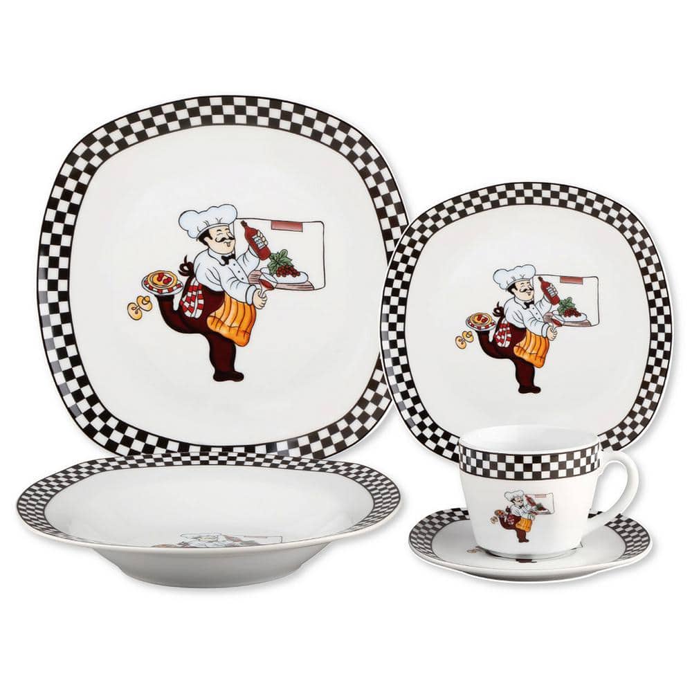 Lorren Home Trends Porcelain 20-Piece Chef Design Square