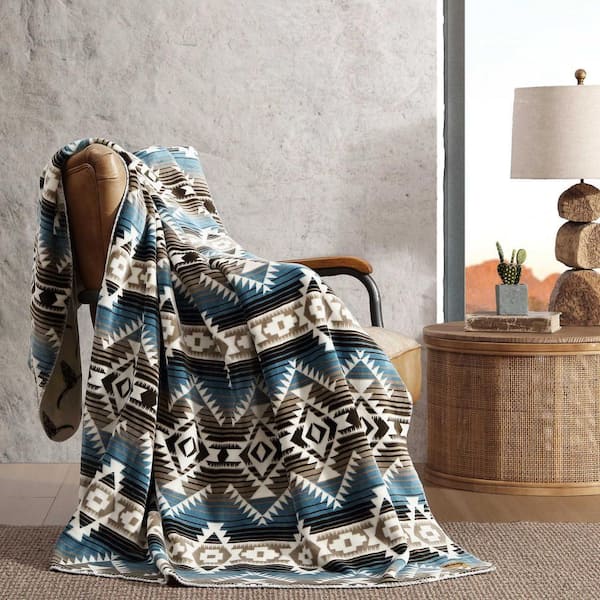 Wrangler Jericho Dusty Teal/Brown Flannel Reversible 60 x 70 Throw