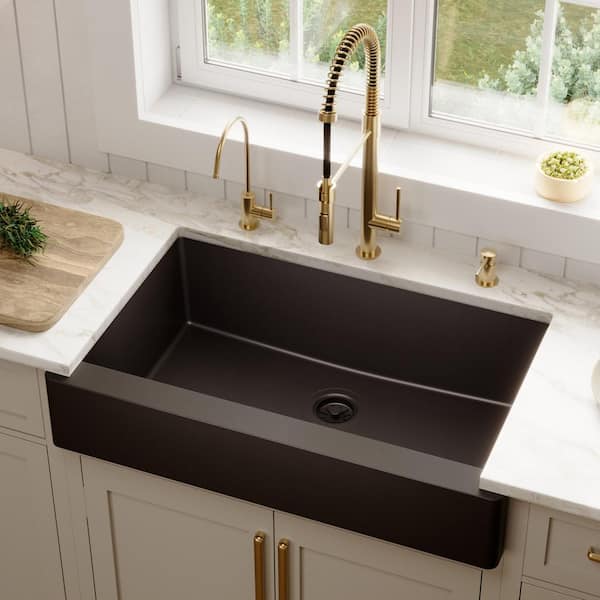 Retrofit Farmhouse/Apron-Front Quartz/Granite Composite 34 in. Single Bowl Kitchen Sink in Black