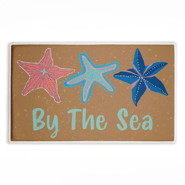 By the Sea Starfish 18 in. x 30 in. Brown Graphic Polyester Blend Rectangle Bathmat