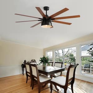 66 in. Indoor/Outdoor Black Ceiling Fan with Light and Remote Control