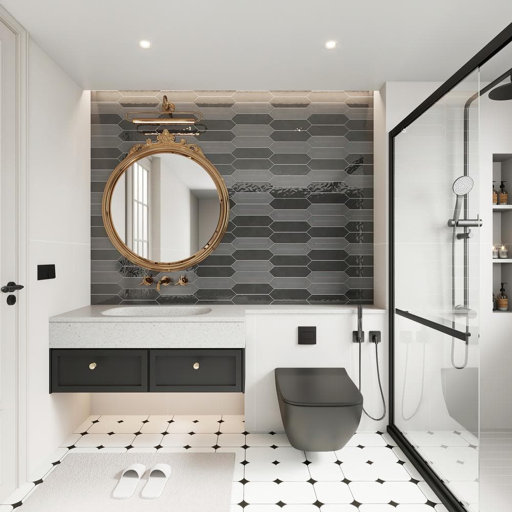 Shadow Black Glazed Ceramic Subway Wall Tile 3" x 12"
