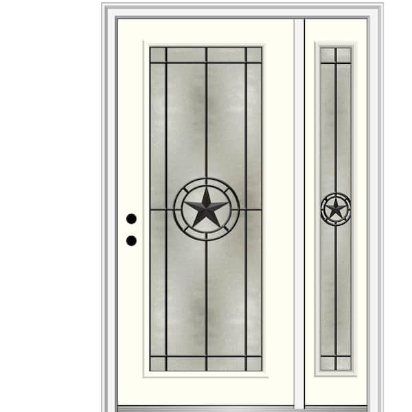 MMI Door Elegant Star 53 in. x 81.75 in. Full Lite Decorative Glass Alabaster Painted Fiberglass Prehung Front Door