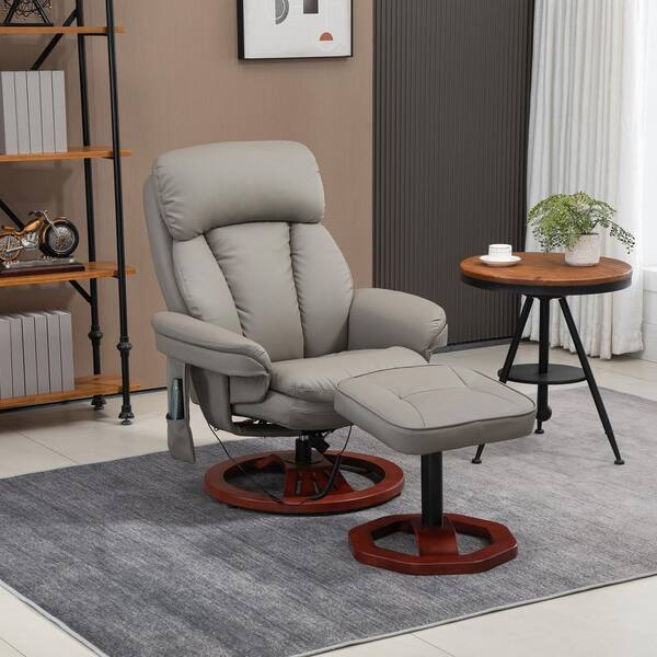 HOMCOM Brown Massage Recliner and Ottoman, PU Leisure Office Chair with 10 Vibration Points, Adjustable Backrest