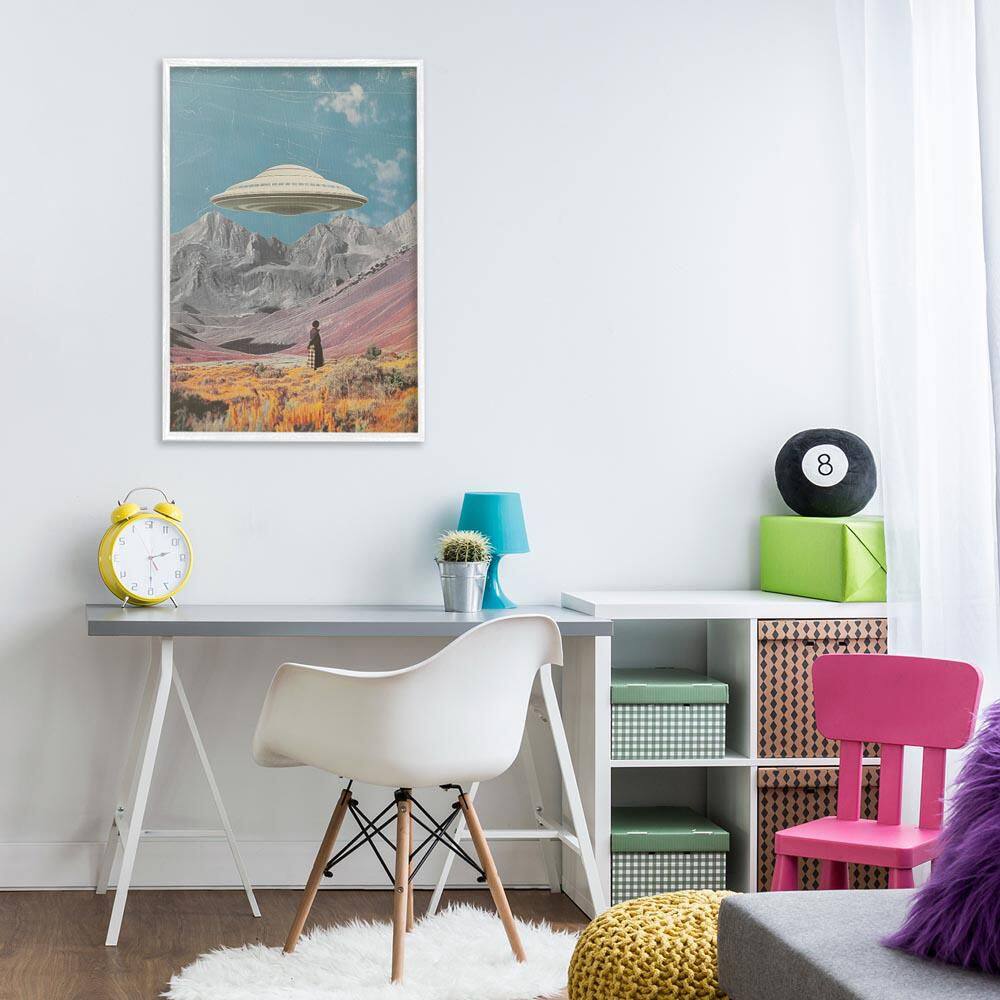UFO over Mountain Valley by Wumples White Framed Fantasy Giclee Art Print 30 in. x 20 in. price history on PriceWatchPro