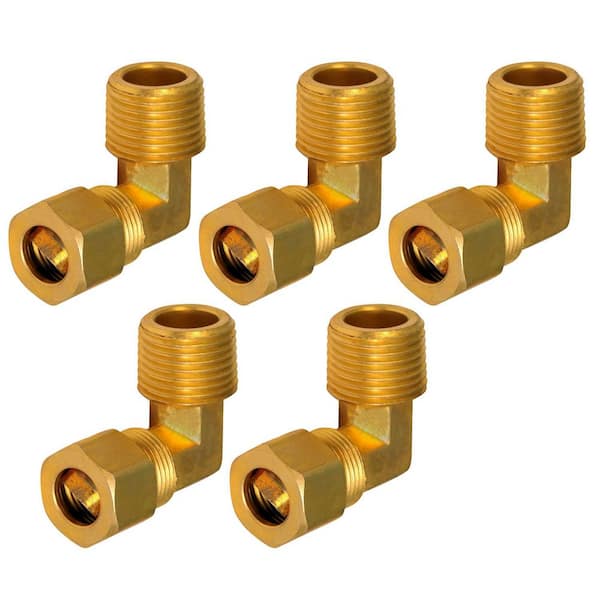 3/8 In. OD Compression x MIP Elbow Brass for use with Potable Water, Hydraulic and Pneumatic Systems, 5 Pack